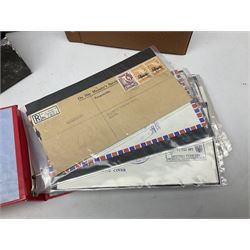 Stamps including Royal Mail PHQ cards, air mail covers, first day covers, Queen Elizabeth II pre decimal stamps etc, in various albums and loose, in one box