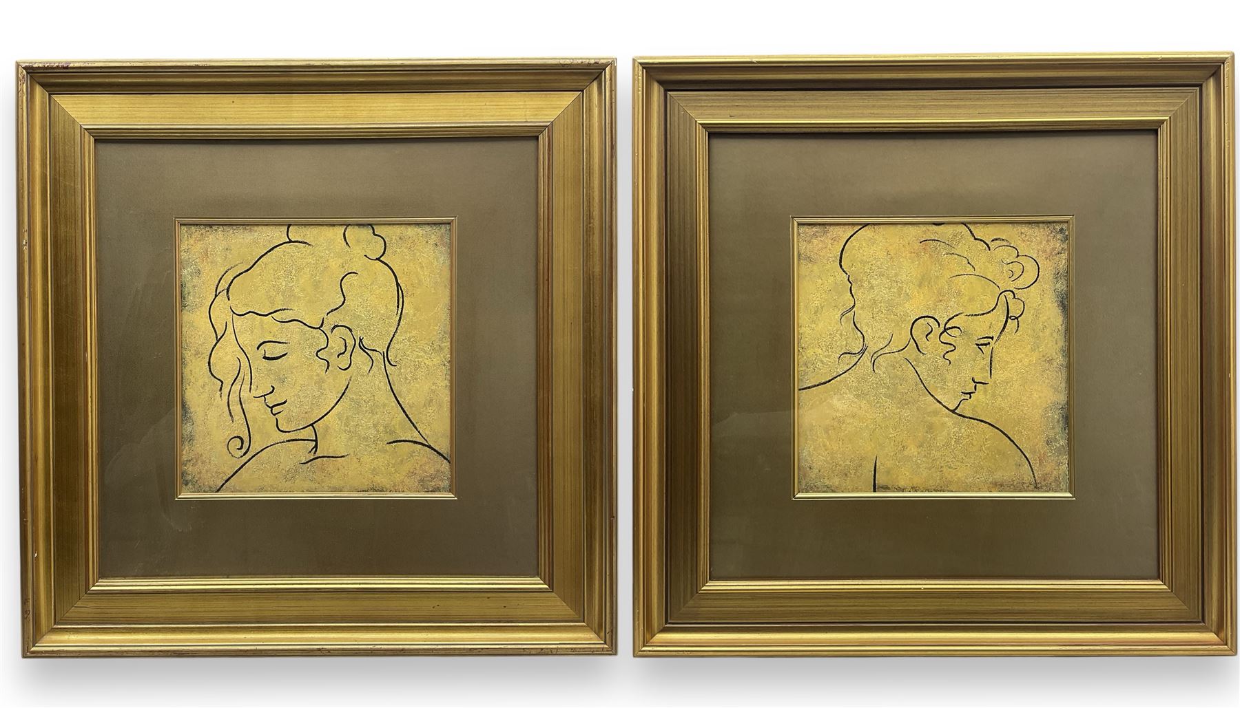 After Dan Bennion (American Contemporary): 'Visage I' and 'Visage II', pair colour prints 29cm x 29cm, in modern gilt frames