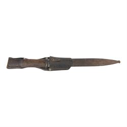 German K98 bayonet, by E Pack & Sohne, the 25cm blade stamped to the ricasso 6442, E Pack & S, in steel scabbard also marked 6442, with leather frog, overall L41cm