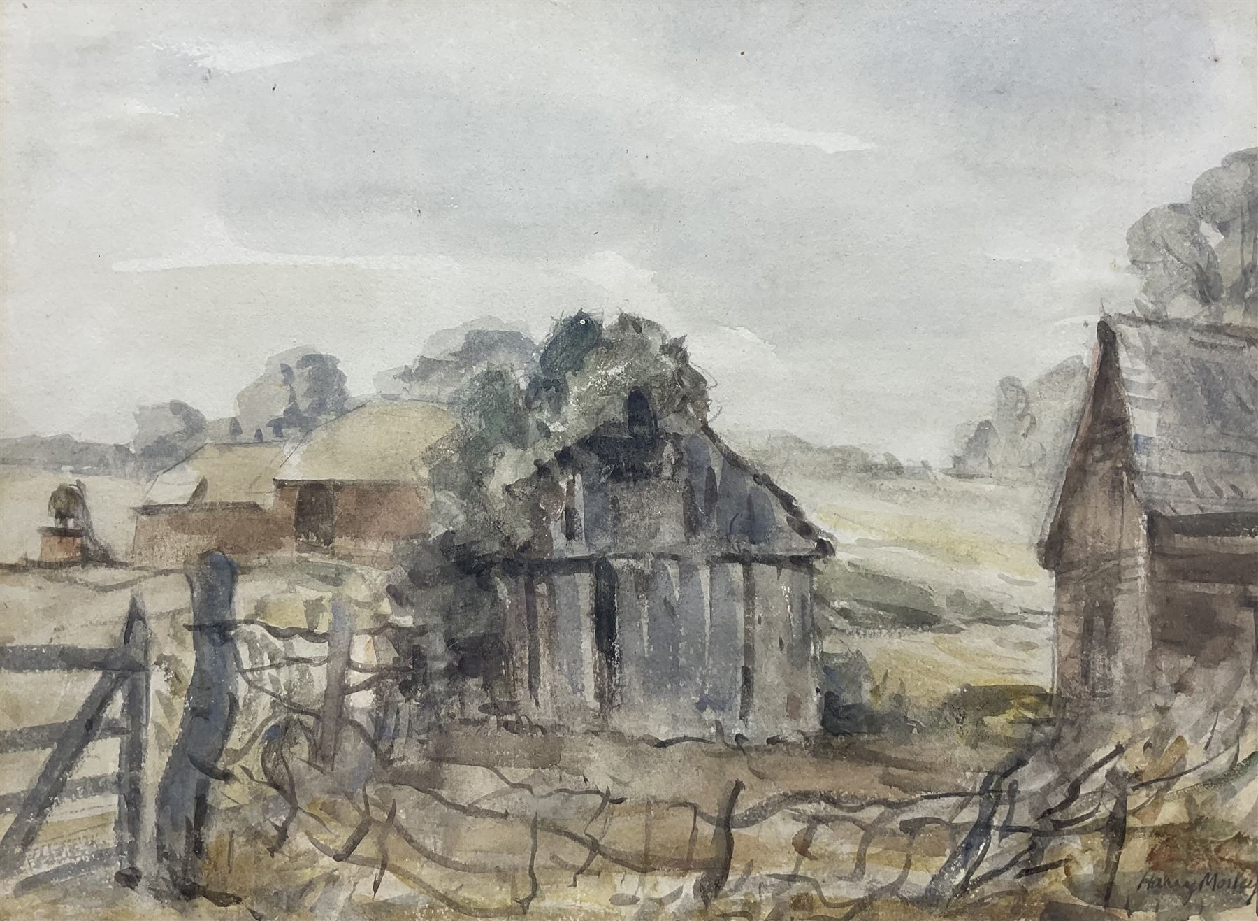 Harry Morley (British 1881-1943): 'Outhouses - Wool, Dorset', watercolour signed, titled and with Rowley Gallery label verso 21cm x 28cm 