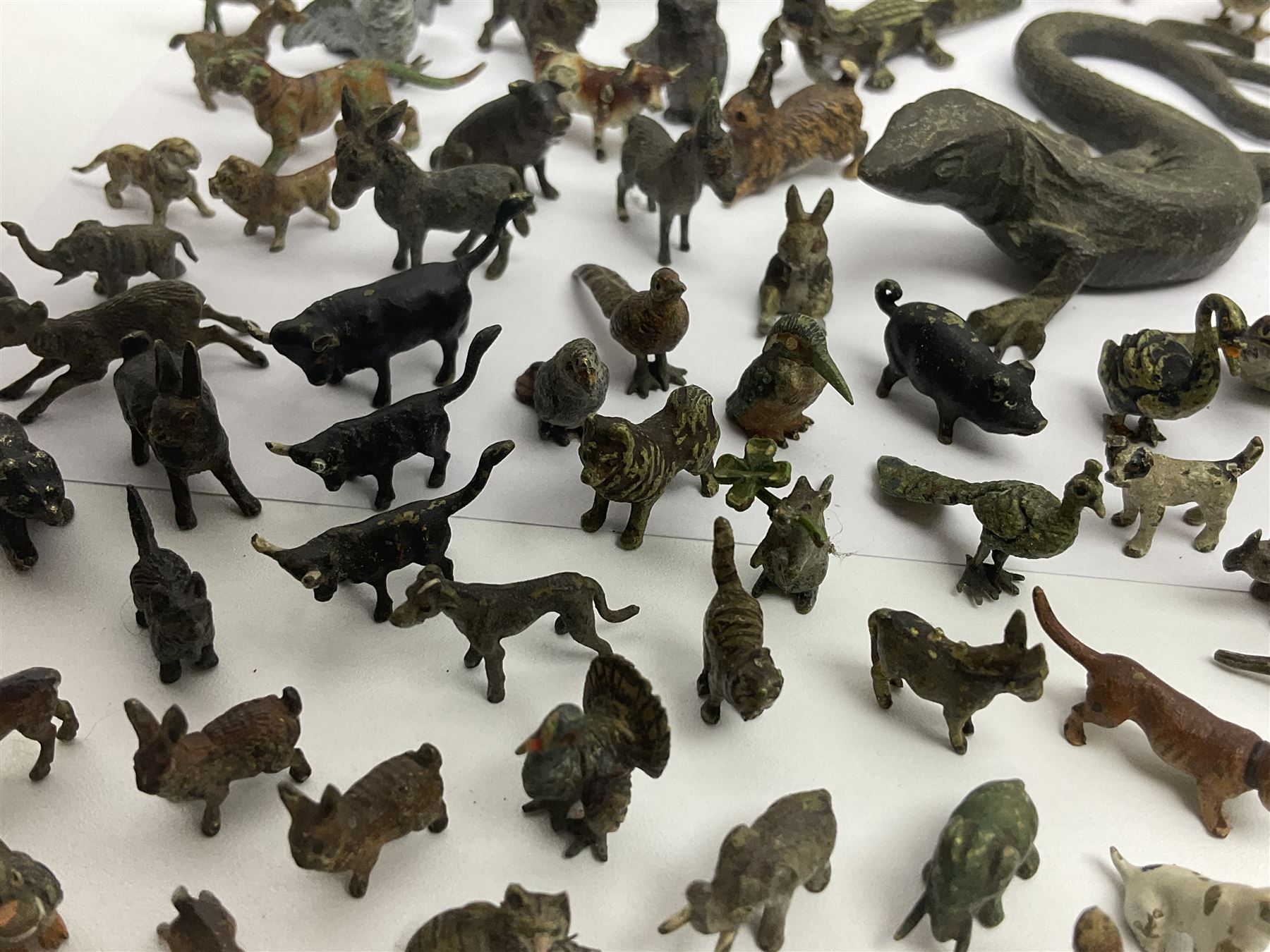 Collection of miniature cold painted bronze and similar animals, to include birds, sheep, horses etc 