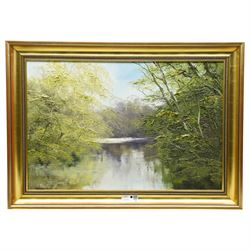 Terence 'Terry' Evans (British 1943-): River Landscape with Silver Birch Trees, pair oils with impasto on canvas signed max 50cm x 75cm (2)
Provenance: with Newquay Galleries