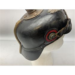 WW1 German leather Pickelhaube helmet with brass plate for Baden regiment, leather strap and leather part only of liner
