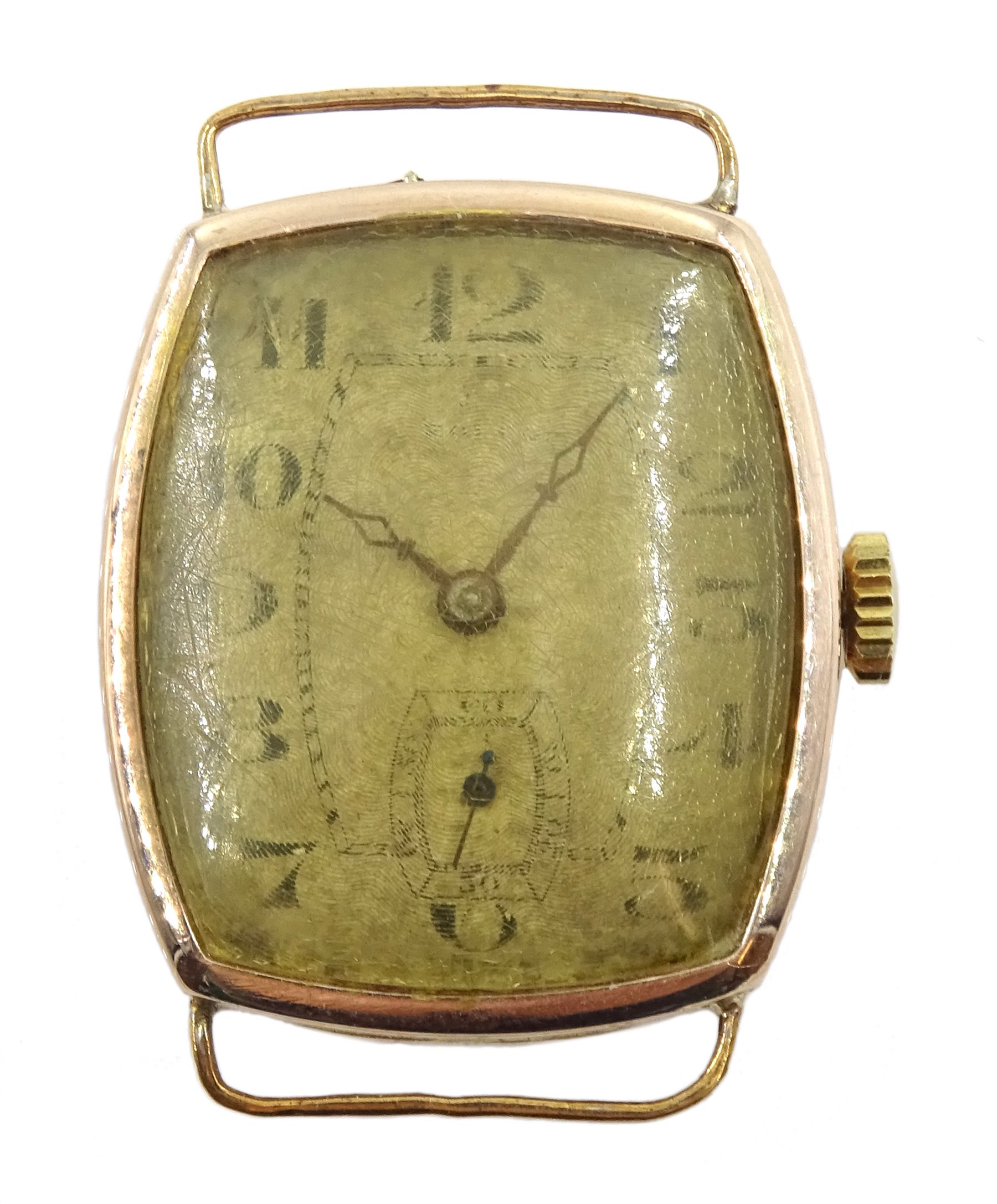Rolco Rolex 9ct gold gentleman's rectangular wristwatch, Glasgow import marks 1928, Poinçon de Maître hammerhead, number 136, back case stamped 114279 915
