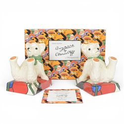 Wedgwood Bizarre by Clarice Cliff, Teddy Bear Bookends, hand painted based upon an original, limited edition 22/150, with certificate and box, H16cm