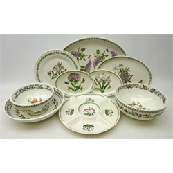  Set of three graduating Portmeirion 'Botanic Garden' oval platters, another oval platter, two mixing bowls, large fruit bowl, circular serving plate and sectioned dish (9)  