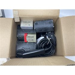 Collection of Canon lenses, to include 'Canon Lens FD 100mm 1:2.8', serial no 12821, 'Canon Lens FD 200mm 1:4' serial no 245313, 'Macro Canon Lens FL 50mm 1:3.5', serial no. 25505, 'Canon Lens FD 135mm 1:3.5 etc, together with other Canon equipment, including Bellows FL, Slide Duplicator etc 