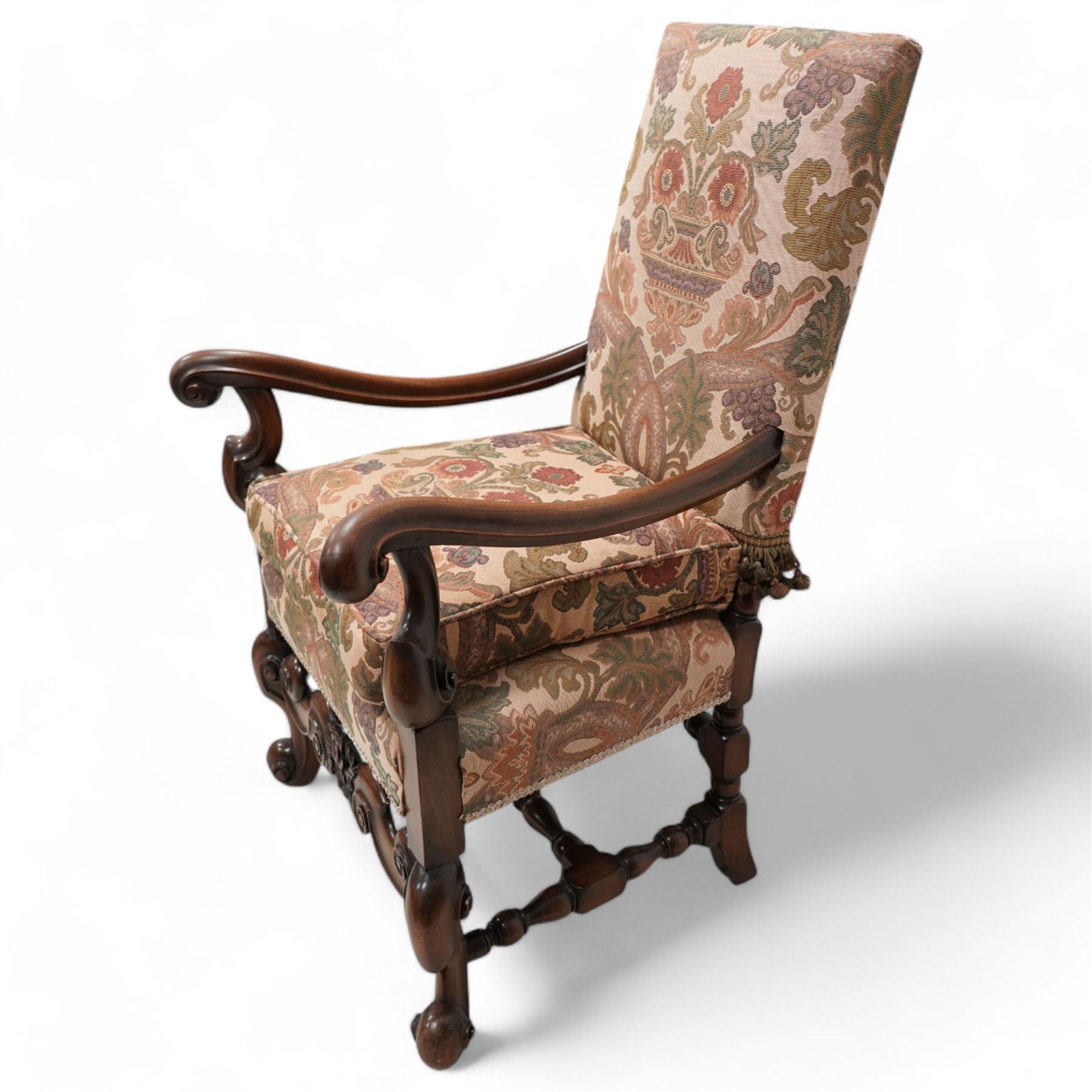Carolean design walnut framed open armchair | Antique & Revival ...
