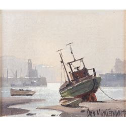 Don Micklethwaite (British 1936-): Scarborough Boats at Low Tide, oil on canvas board sign...