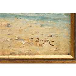 J Person (French School Early 20th Century): Impressionist Scene of Beached Sail Boats, oil on canvas signed 32cm x 44.5cm