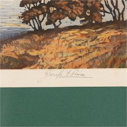 Winston Megoran (British 1913-1971): 'Autumn', coloured etching signed and titled on pencil, 29cm x 34cm; Joseph Frank Pimm (British 1900-1979): 'Derwent Water', coloured etching signed and titled in pencil 25cm x 35cm (2)