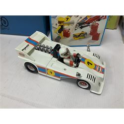 Fischer Technik/Lego/Playmobil - thirteen model building sets comprising eight Fischer Technik sets 50, 50/1, 50v, 50/2, 50+mot1 and two 50S, 50/1 add-on pack, with spare parts packs 01, 03, 05, two 22 and 30; two Lego sets comprising C107 and Lego Systems 103, part-set 870 and 970; Playmobil no.3520 set; four boxes of loose lego, various instruction manuals and a scrapbook 