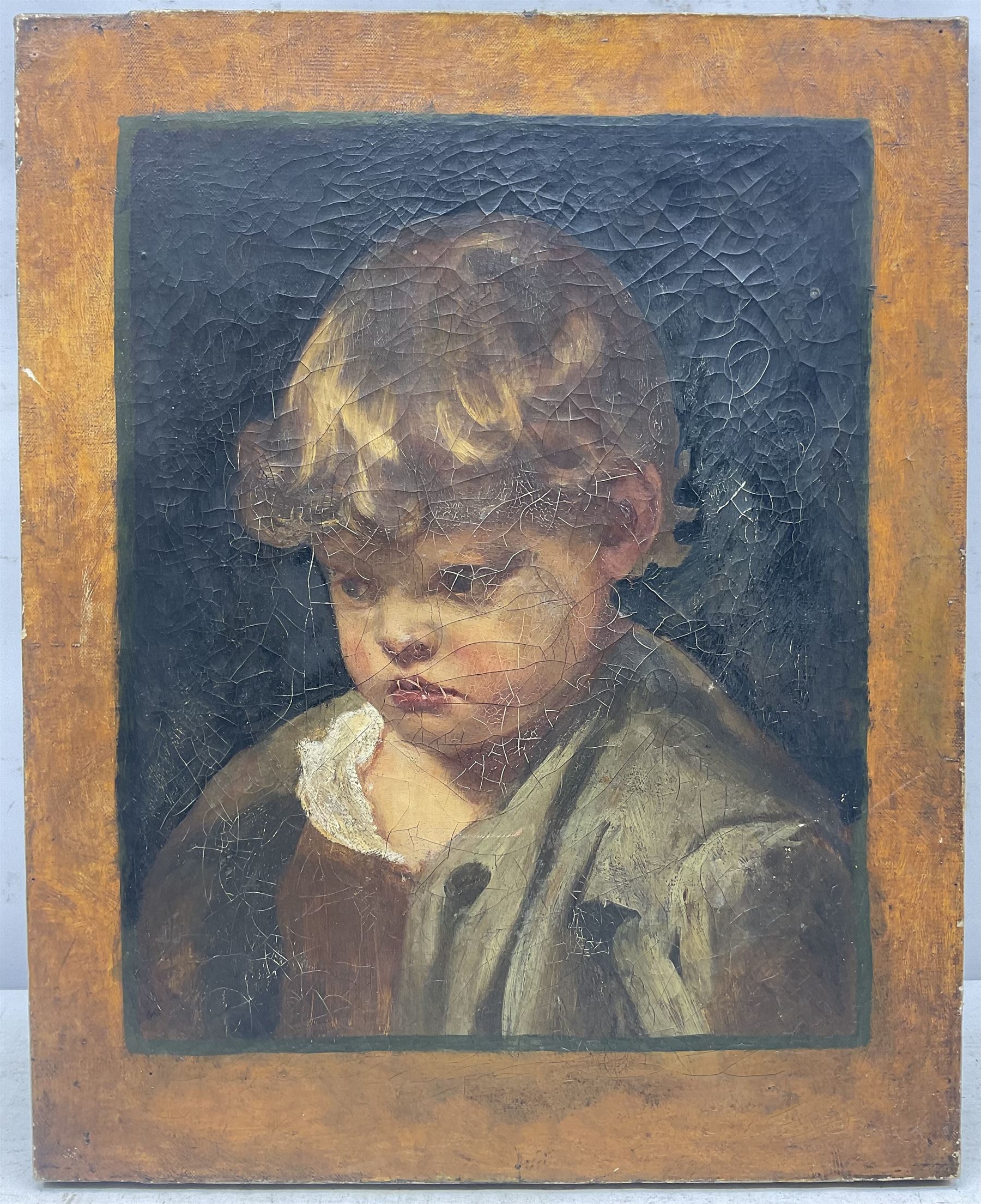 Circle of Valentine Cameron Prinsep (British 1838-1904): Portrait of a Young Boy, oil on canvas, inscribed 'Prinsep' verso 53cm x 43cm (unframed) 