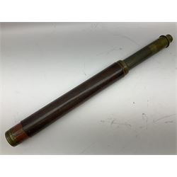 19th century leather covered brass and wooden single draw telescope inscribed 'Dollond London Day or Night' L74cm extended