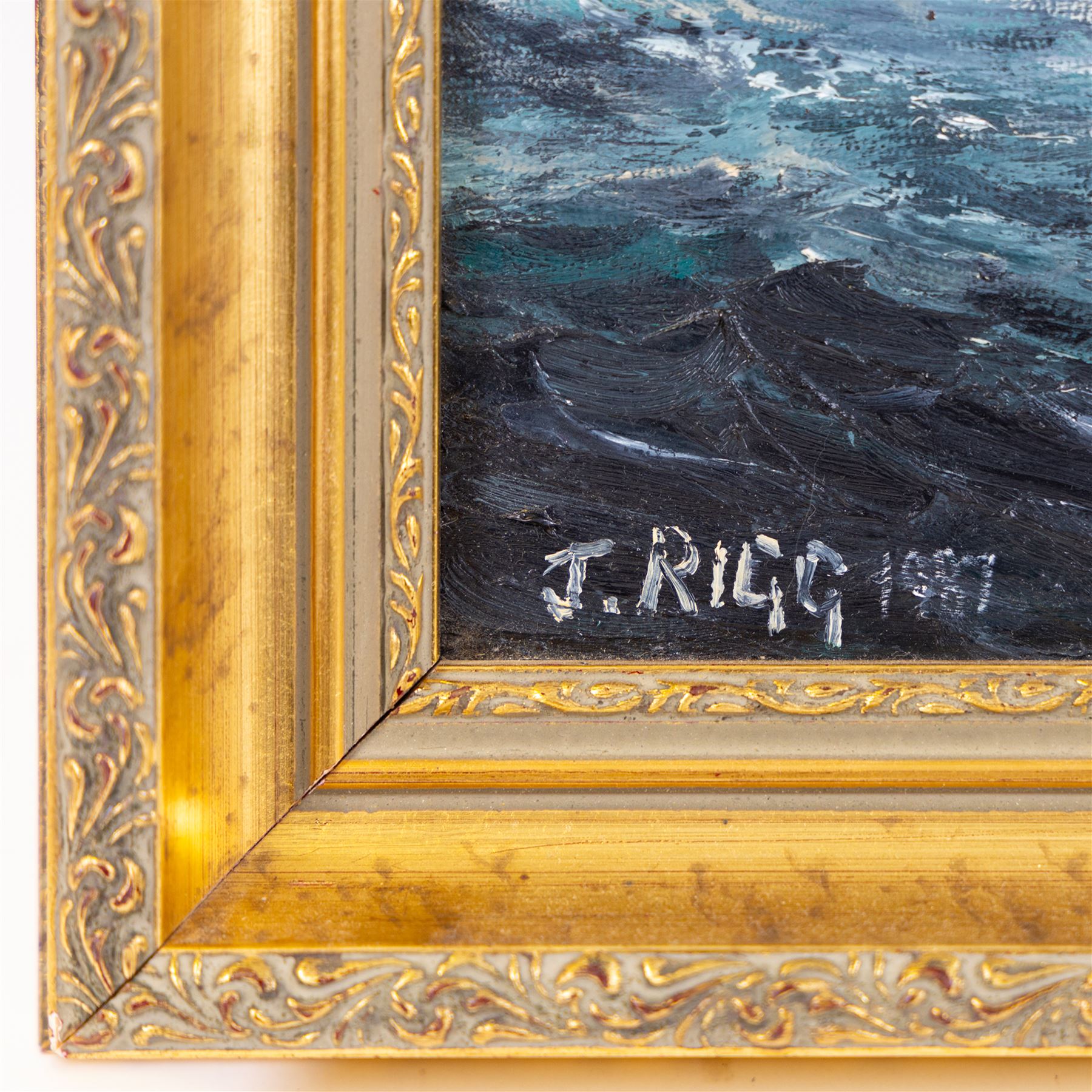 Jack Rigg (British 1927-2023): 'Off Whitby', oil on canvas board signed and dated 1987, titled and dated 1986 verso 34cm x 45cm