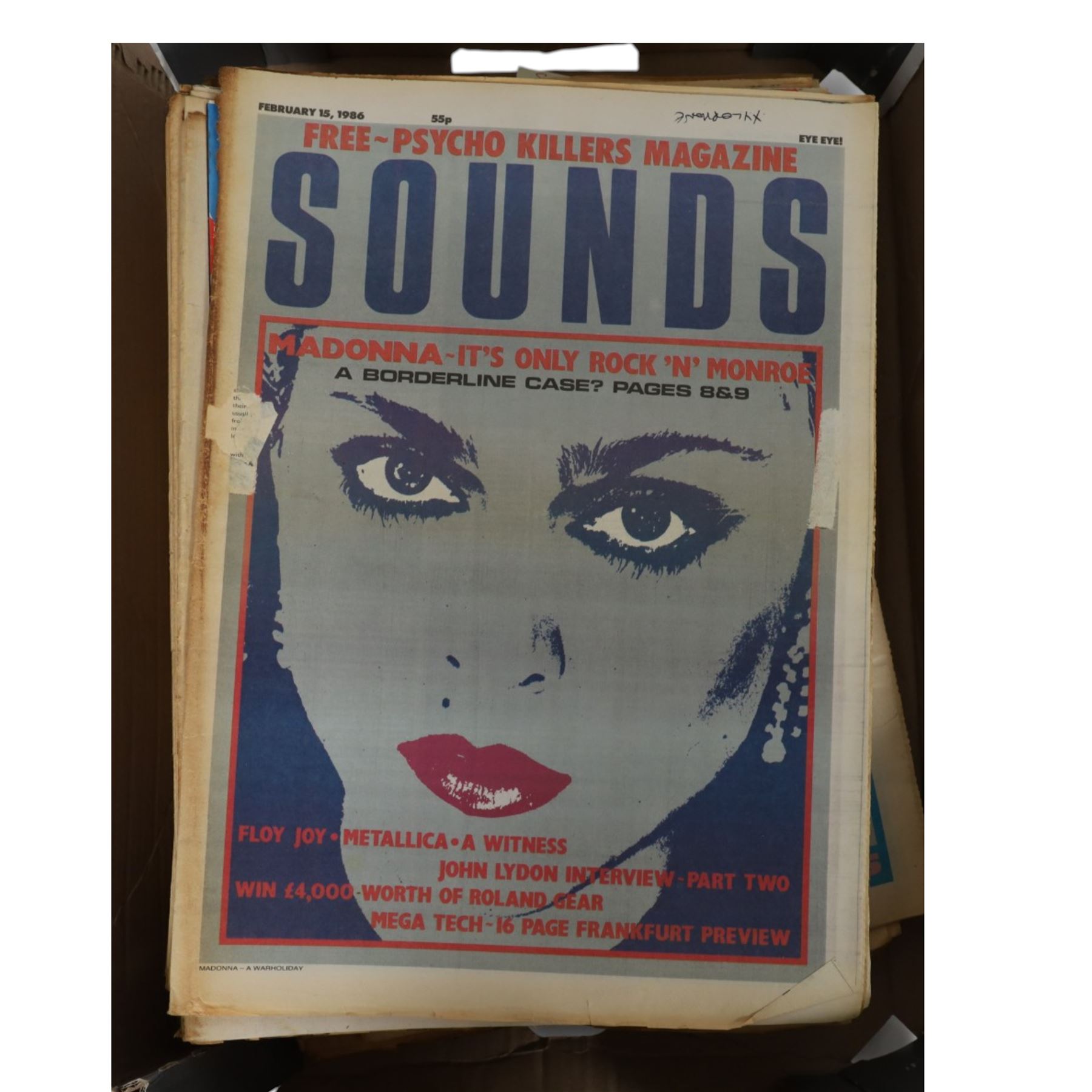 1980s 'Sounds' music magazines, approximately two-hundred and seventy spanning the years 1980-1986