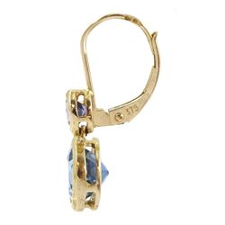 Pair of 9ct gold tanzanite and blue topaz pendant earrings, hallmarked