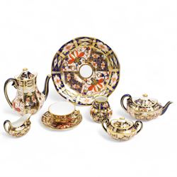 Royal Crown Derby Imari 2451 miniature tea service, to include teapot, sucrier, coffee pot...