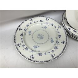 Royal Doulton Yorktown pattern tea and dinner wares, to include two cake plates, three dinner plates, four side plates, four dessert plates, saucer boat, ten tea cups etc, (44) 