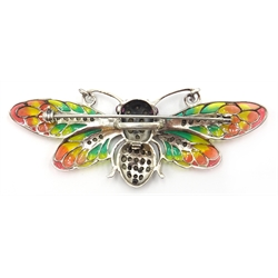 Silver plique-a-jour, marcasite and enamel insect brooch, stamped 925  