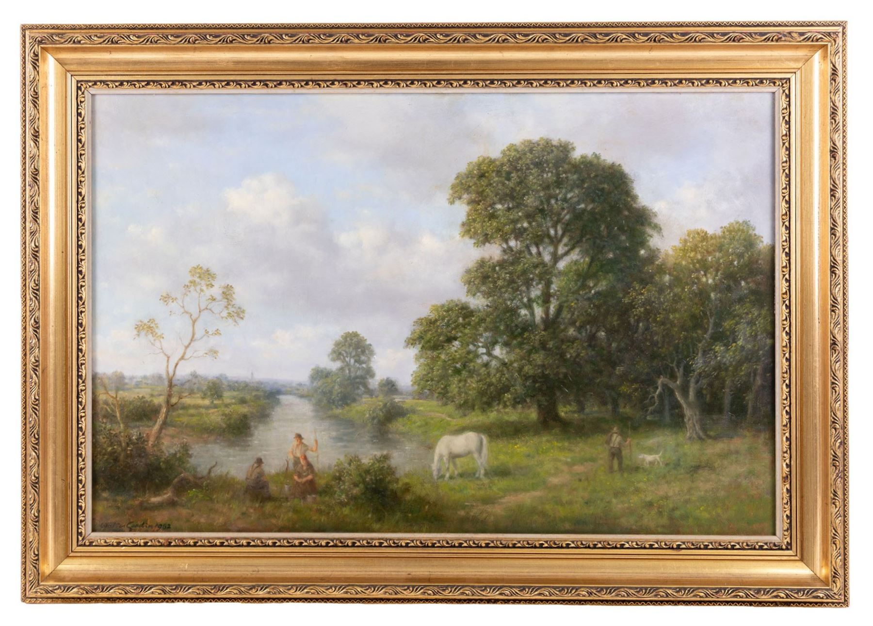 Walter Goodin (British 1907-1992): 'Traveller's Rest', oil on board signed and dated 1982, titled verso 47cm x 72cm