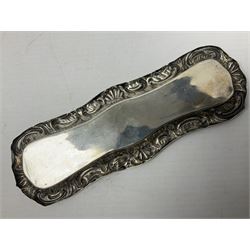 20th century silver specimen vase, of trumpet form with filled base, hallmarked Birmingham, together with a silver tray, hallmarked Chester, weight of tray 28 grams