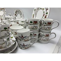 Wedgwood Hunting Scenes dinner and tea service for ten, to include dinner plates, side plates, dessert plates, cups and saucers, mugs, two large teapots, two milk jugs, etc, together with matching items by coalport and Staffordshire (94)