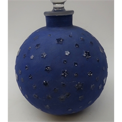  Rene Lalique 'Dans La Nuit' for Worth Paris, large globular glass scent bottle, clear glass body moulded with stars, moon and star moulded stopper with blue enamelling, signed to base Lalique France, first designed in 1924 H25cm  