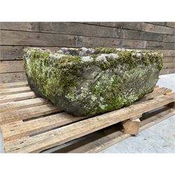 Large 19th century square weathered stone trough 