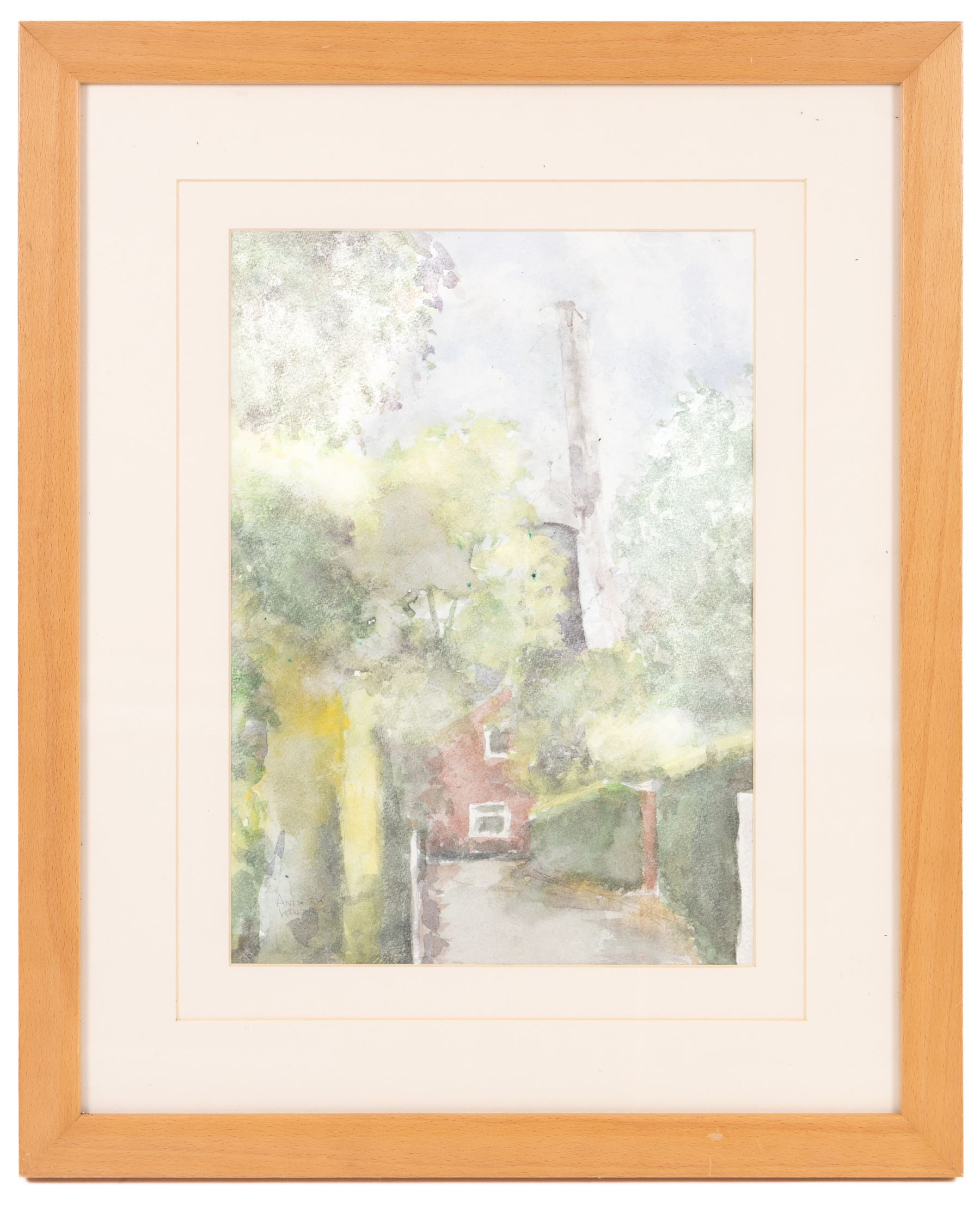 Andrew Warnes (East Riding 20th Century): 'Skidby Windmill' 'Burton Agnes Church' 'River Derwent' and another, set of four watercolours signed, mostly titled verso max 35cm x 25cm (4)