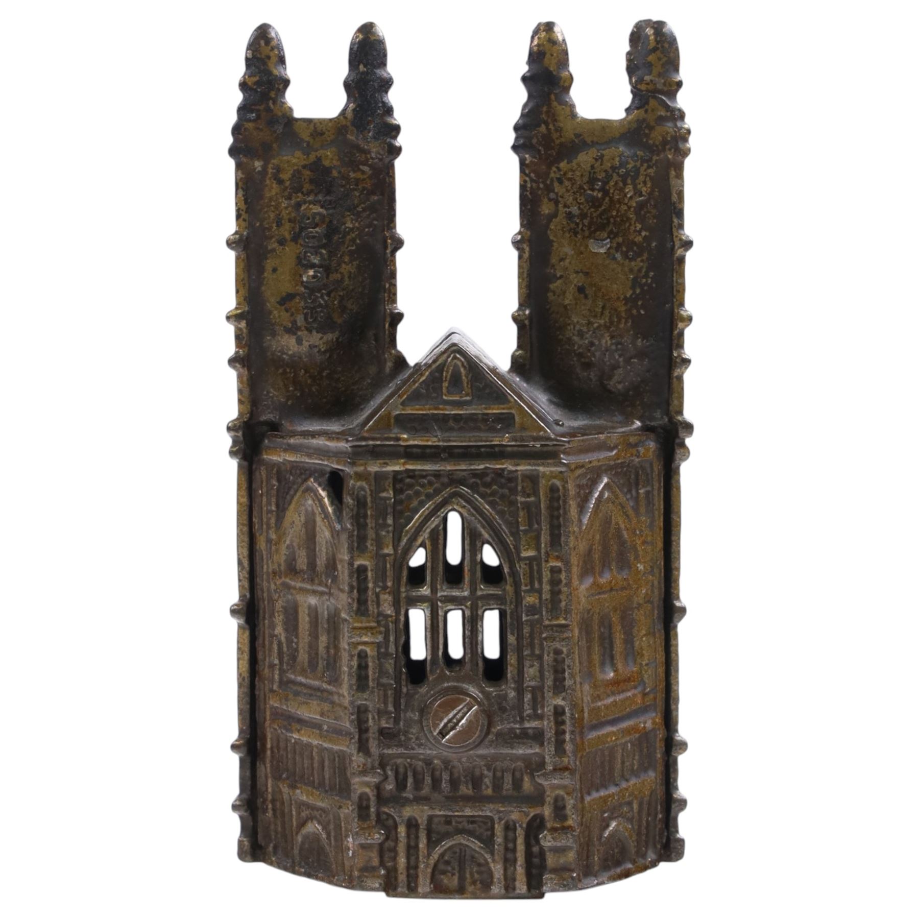 Early 20th century Westminster Abbey money bank by Sydenham & McCoustra, H16cm 