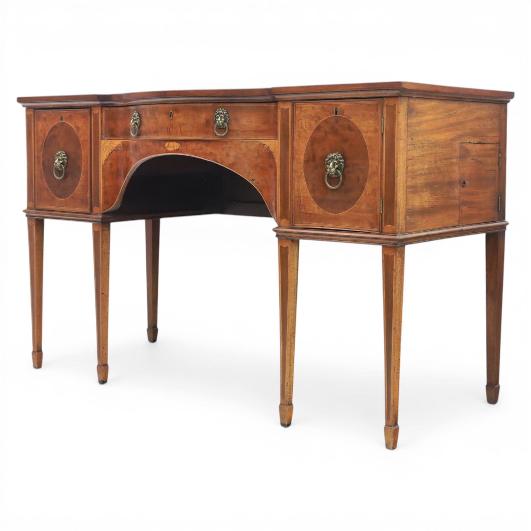 George III Sheraton design serpentine inlaid mahogany and satinwood sideboard
