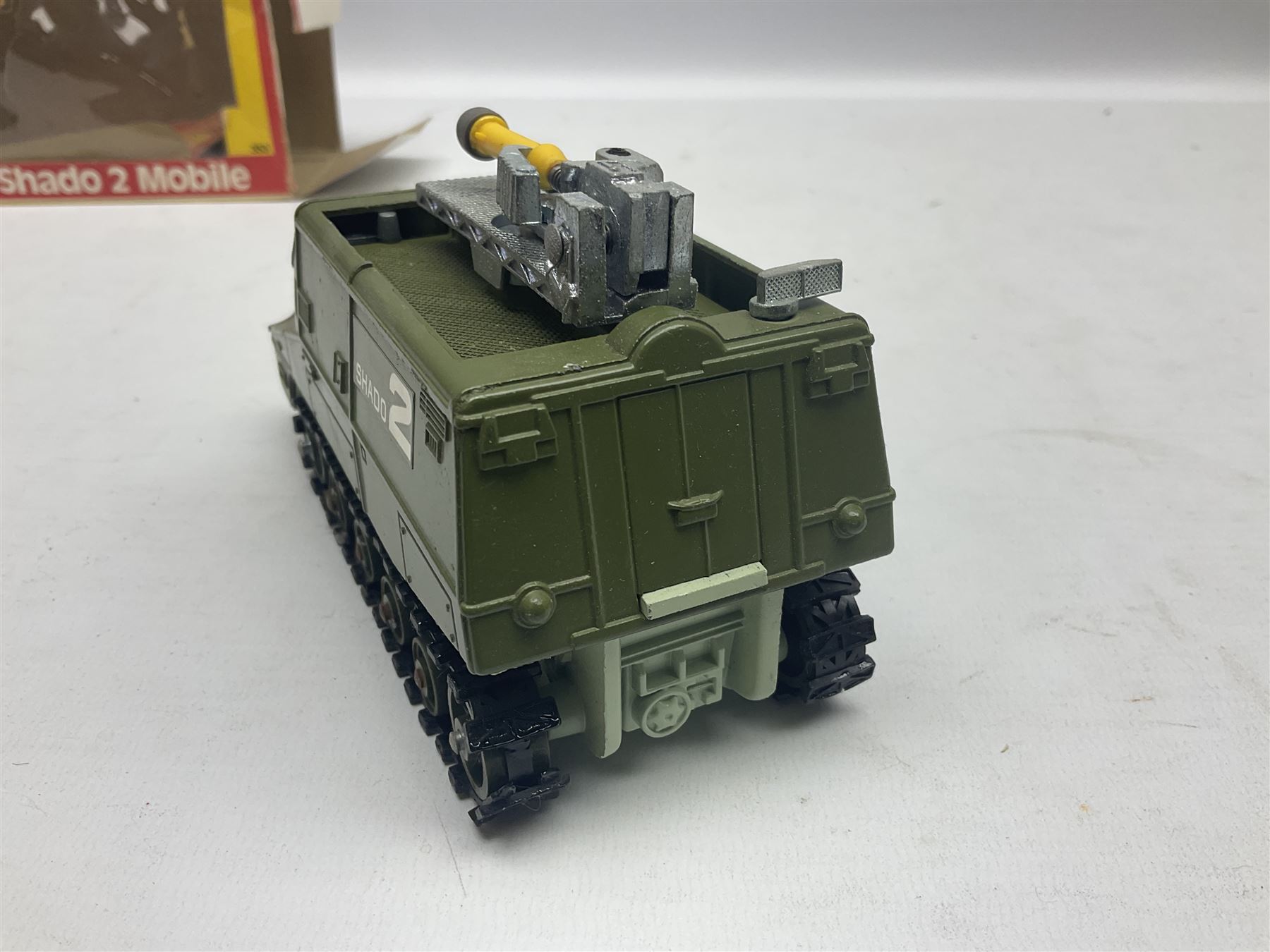 Corgi - die-cast model of James Bond Aston Martin DB5 No.271 with silver body and red interior, gold bumpers and four-spoke wheels, James Bond and two bandit figures; original window box with header card; and Dinky Shado 2 Mobile with one missile No.353; in window box (2)