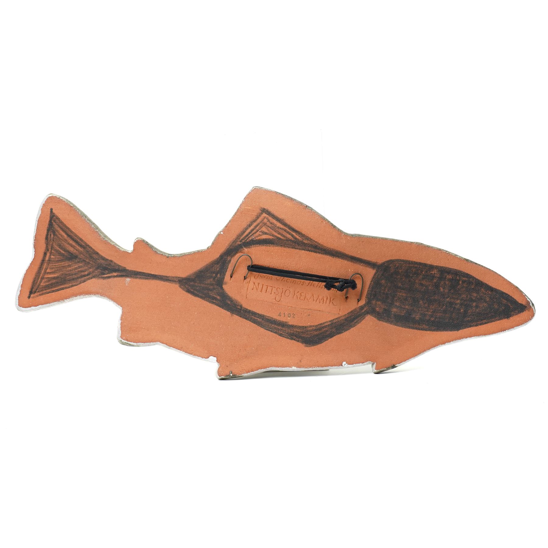 Thomas Hellström for the Swedish Nittsjö Keramik company - model of a trout, stamped verso, W55cm