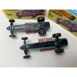 Matchbox 1-75 Series 'Superfast' ex-shop stock - eight models comprising two 62d Dragster, two 64c Slingshot Dragster, two 65d Saab Sonnet III and two 75c Alfa Carabo; all boxed; together with Matchbox trade catalogue c1973 in original vinyl cover (9)