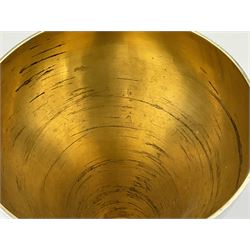 Pair of modern silver goblets by Stuart Devlin, the tapering cylindrical bowls each with spot hammered decoration and gilt interiors, the parcel gilt stems with signature textured detailing and six graduating knops, upon conforming spreading circular foot, hallmarked Stuart Devlin, London 1976, H17.7cm