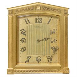 Concord & Co - Early 20th century Swiss travelling clock retailed by Asprey & Co, London in neo classical gilt metal case and outer leather travelling case No.2175694, clock size 9cm x 8cm