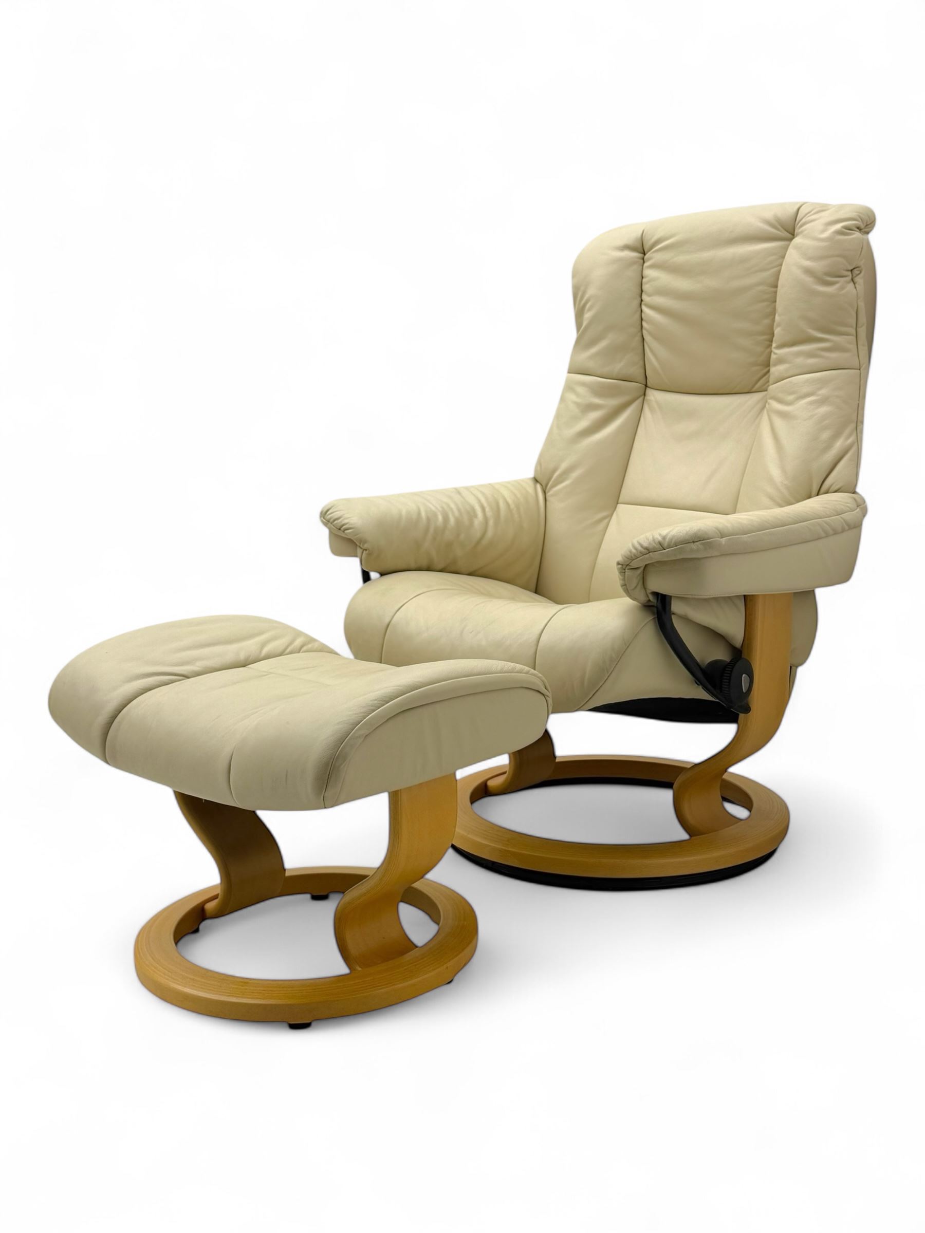 Stressless - armchair and footstool upholstered in beige leather, recliner with swivel base 