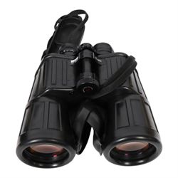 Pair of Zeiss 15x60 T* Marine Binoculars, black rubber armoured body with attached rubber lens covers, serial number 205269, made in West Germany, with Carlton soft carry case and long strap