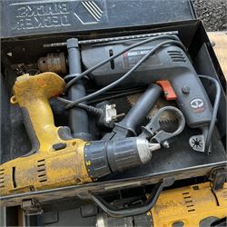 Three DeWalt battery drills with batteries and charger  and black and decker corded drill - THIS LOT IS TO BE COLLECTED BY APPOINTMENT FROM DUGGLEBY STORAGE, GREAT HILL, EASTFIELD, SCARBOROUGH, YO11 3TX