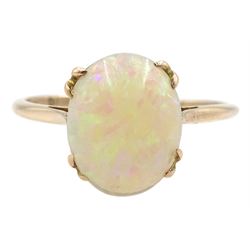 9ct gold single stone oval opal ring, Birmingham 1932