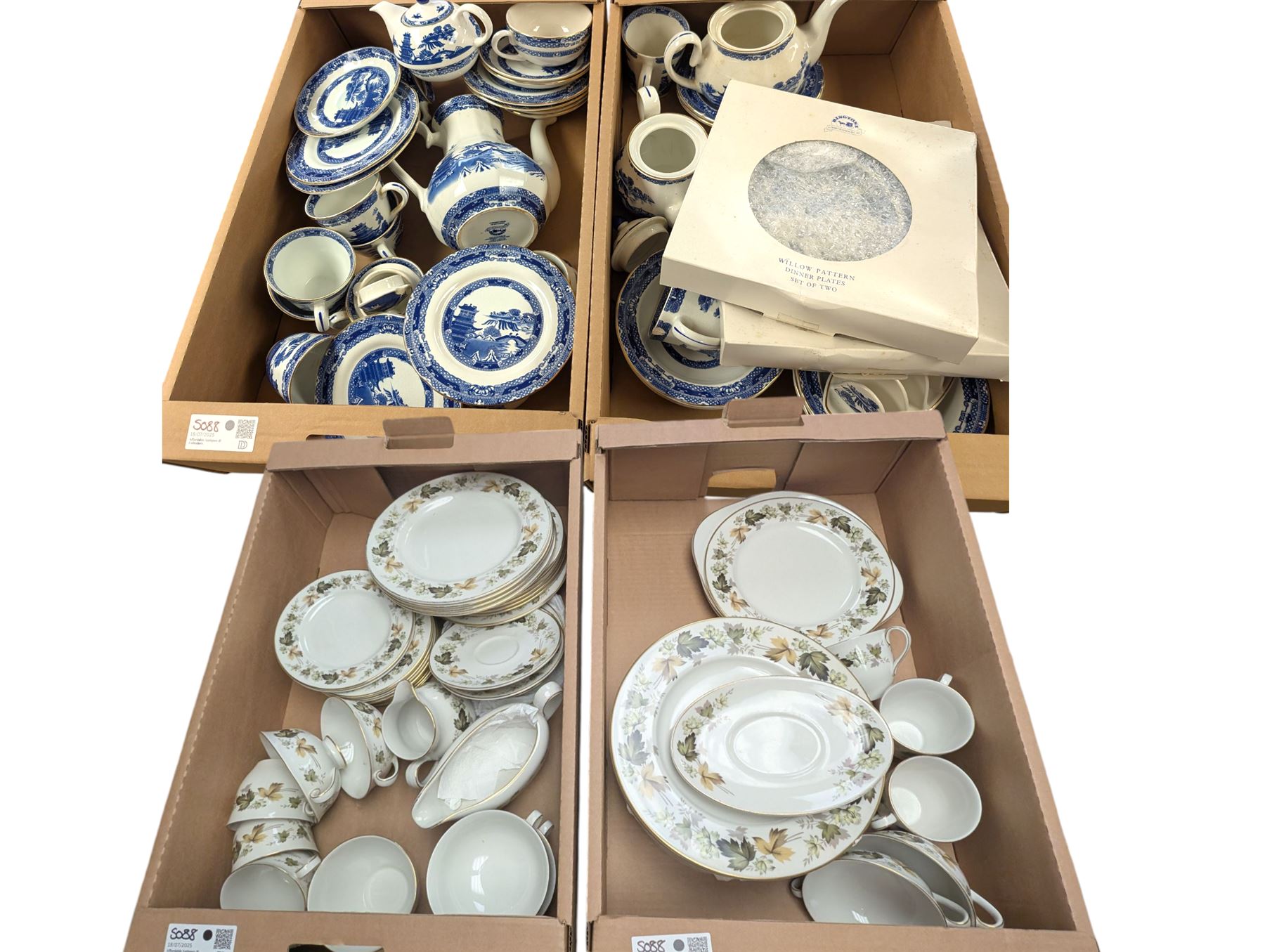 Two part dinner/tea services, including Royal Doulton Larchmont and Ringtons Willow pattern