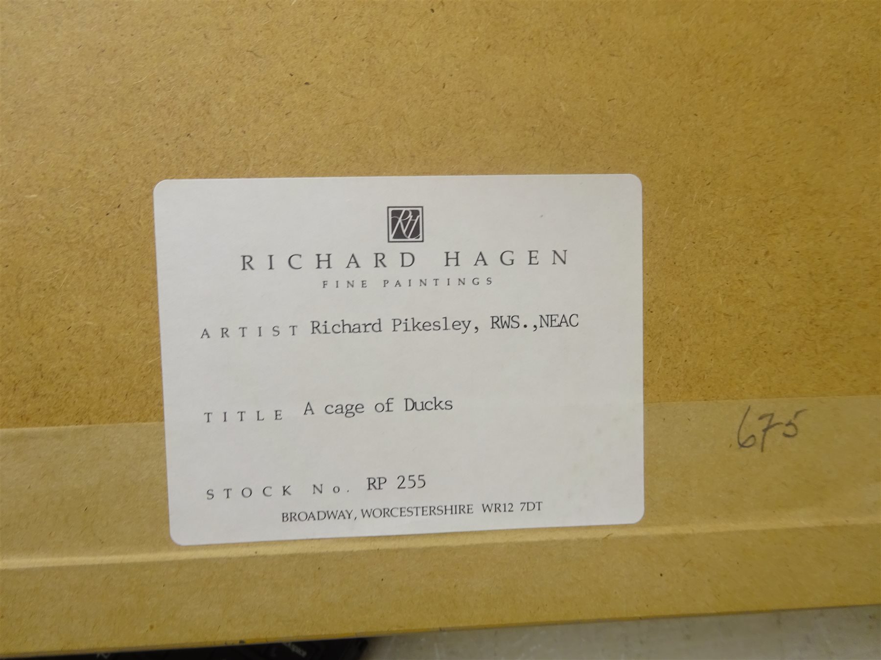 Richard Pikesley (British 1951): 'A Cage of Ducks', watercolour signed, titled verso on Richard Haegen, Broadway gallery label verso 11cm x 30cm