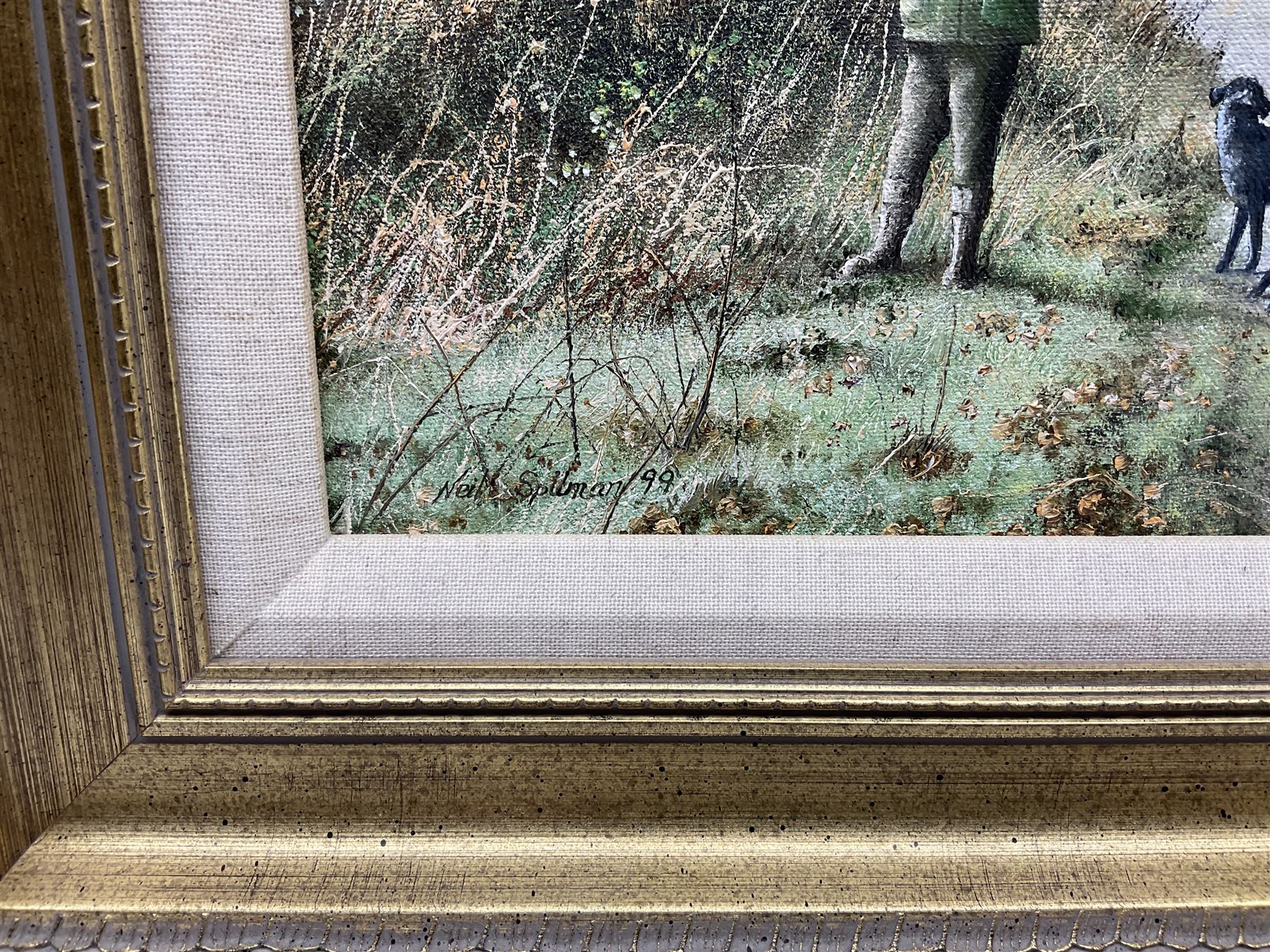 Neil Spilman (British 1951-): 'All Eyes Skyward', oil on canvas signed and dated '99, titled verso 24cm x 40cm
