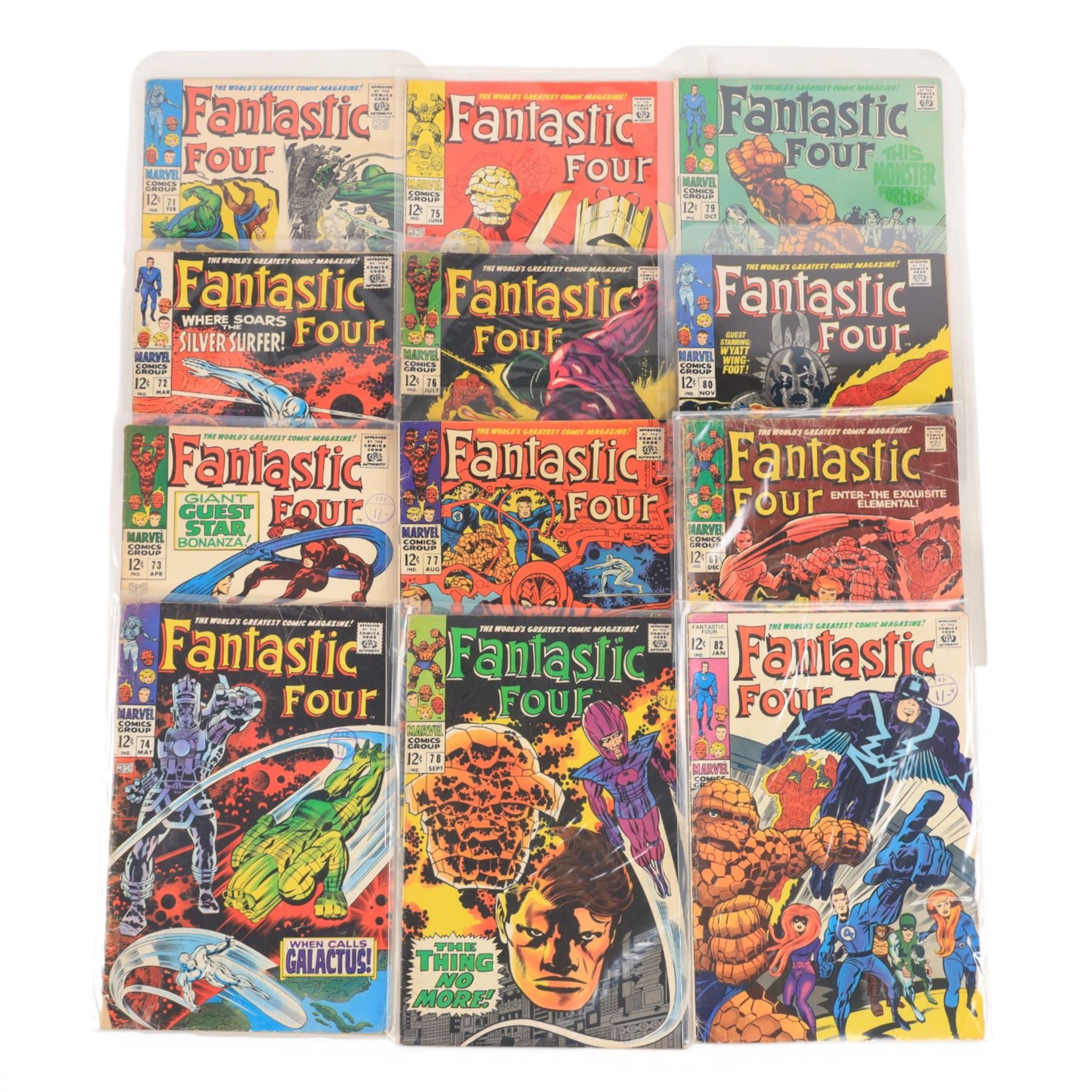 Marvel Silver Age 'Fantastic Four' comic books, spanning years 1968-1970, comprising a continuous run of issues #71-#100,  includes duplicates