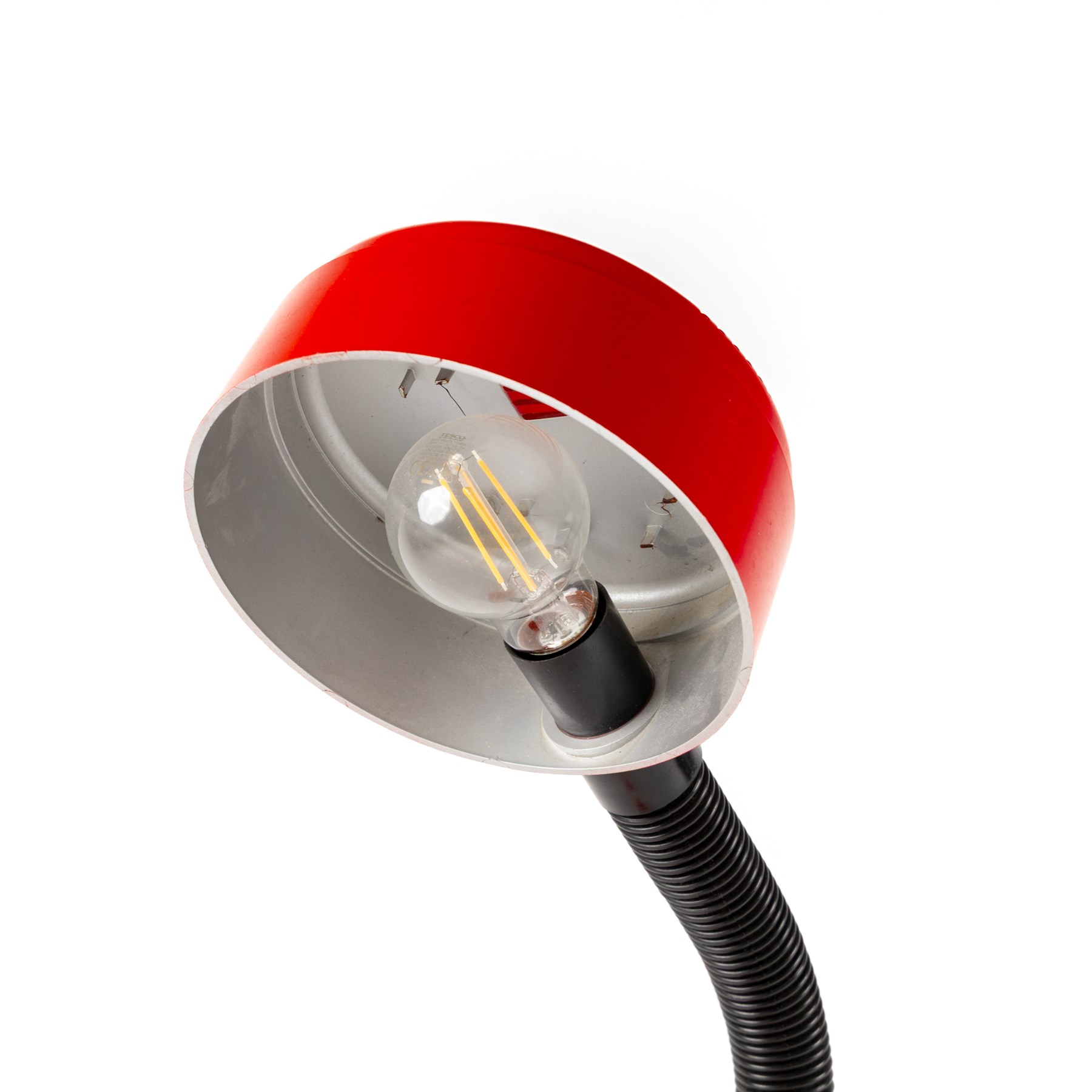 1970's Hanimex red table lamp, with adjustable flexible arm, approximate H55cm 