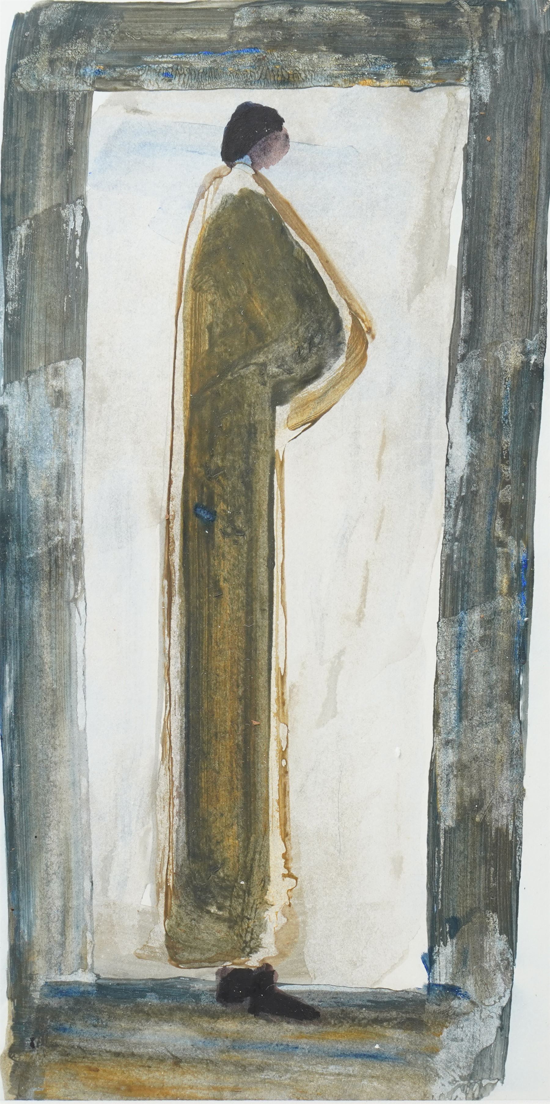Ivan Peries (Sri Lankan 1921-1988 - Columbo '43 Group): Standing Man, watercolour on paper signed with initials and dated '82, 29cm x 19cm (unframed) 
Notes: Ivan Peries was a founding member of the '43 group, a 20th century modern art group in Columbo (previously British Ceylon) in the mid-20th century. This picture was part of a large series of similar works produced by Peries and begun in 1982, they are all dated '82 regardless of the production date in order to preserve continuity. The V&A museums contains three very similar works part of this series. 
Provenance: The vendor was a very close friend of the artist and his family. These works were acquired from the wife of the artist - Veronica Peries, during the time she lived at Southend on Sea - UK. 