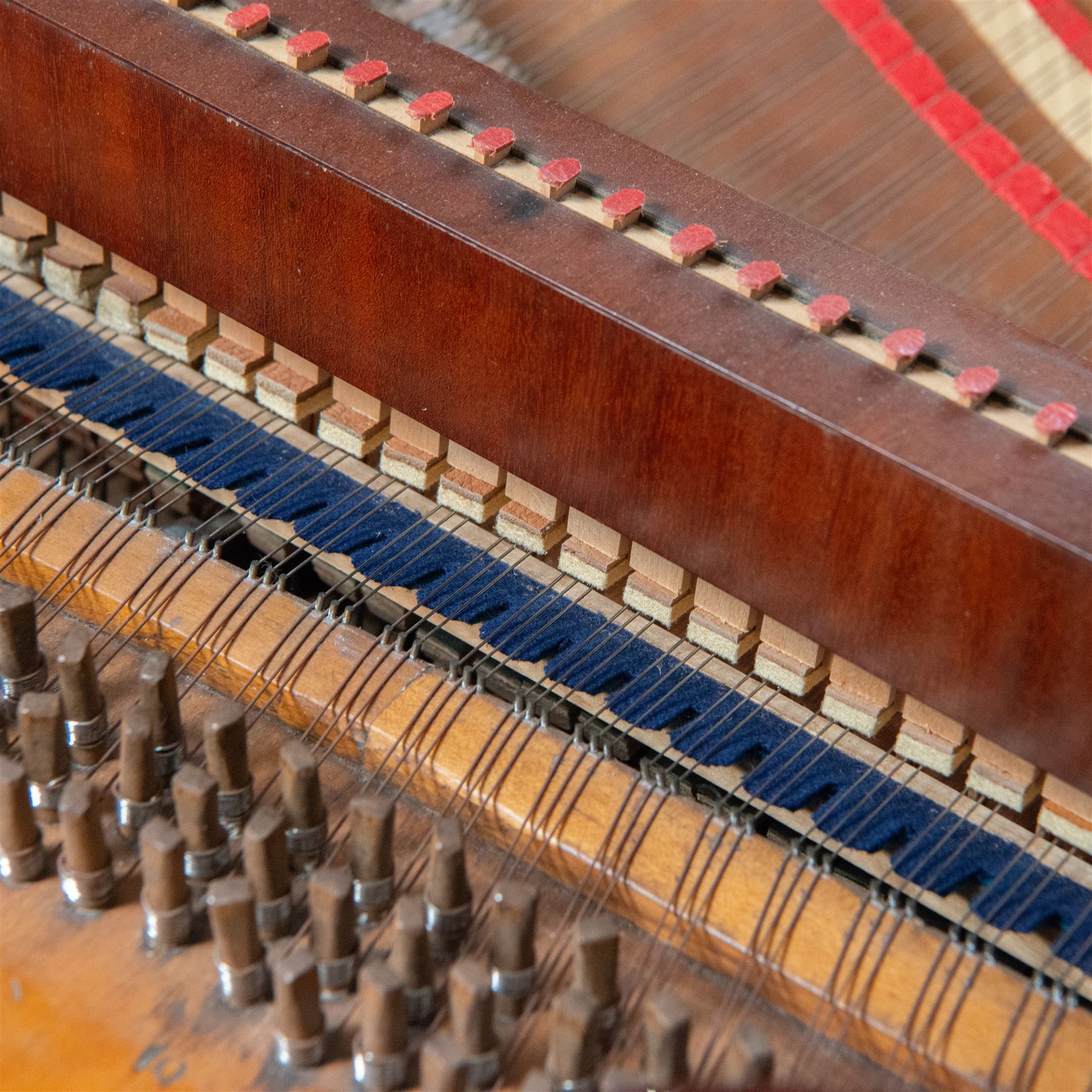 Austrian “Viennese” Grand Piano by Joseph Böhm c1820.
Straight triple strung, with a Viennese action and adjustable escapement rail, some new dampers and damper felt with leather covered hammers, string gauges marked on the wrest plank, soundboard appears to have been shimmed in places, bridge in good condition, possibly re-strung at some time with one tuning pin and two strings missing. Action with good repetition and damping, however some adjustment may be necessary to both the action and pedals. Six octave keyboard, with 78 keys C1-F7, with Ivory naturals and ebony sharps, lyre supported on a stretcher with seven pedals, Bells & Drum, Treble Sustain, Full Sustain, Piano & Pianissimo, Bassoon Stop and Una Corda. Adjustable open lattice music desk. Ebonised panel above the keys with maker name and decorative gilt mounts depicting imperial eagles, grapevines, scrollwork, and angelic trumpeters. Case raised on three circular columns with block supports. 
This instrument is typical of the type of piano being made in Vienna in the early 19th century and a type of piano possibly familiar to Beethoven during the period of the composers’ later compositions. This piano is thought to be one of the earliest known pianos by this maker and was discovered in Milan in the 1870’s. A retailer’s trade label from that period is attached to the soundboard.

Given the intricate nature of these historic instruments, specialist support will be available if required, to assist successful buyers with safe removal and onward handling. Price upon application. 

This item has been registered for sale under section 10 of the APHA Ivory Act Reference A2ZEXJGY