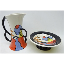  Lorna Bailey 'Oriental' pattern footed bowl and jug, H17.5cm   