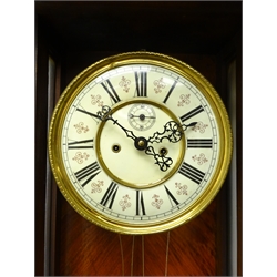  19th century walnut cased Vienna style wall clock, twintrain movement striking on a coil, H91cm  